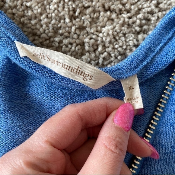 Soft Surroundings Valentina Zip Sweater V-Neck Top Knit Blue Size XL - Picture 4 of 7